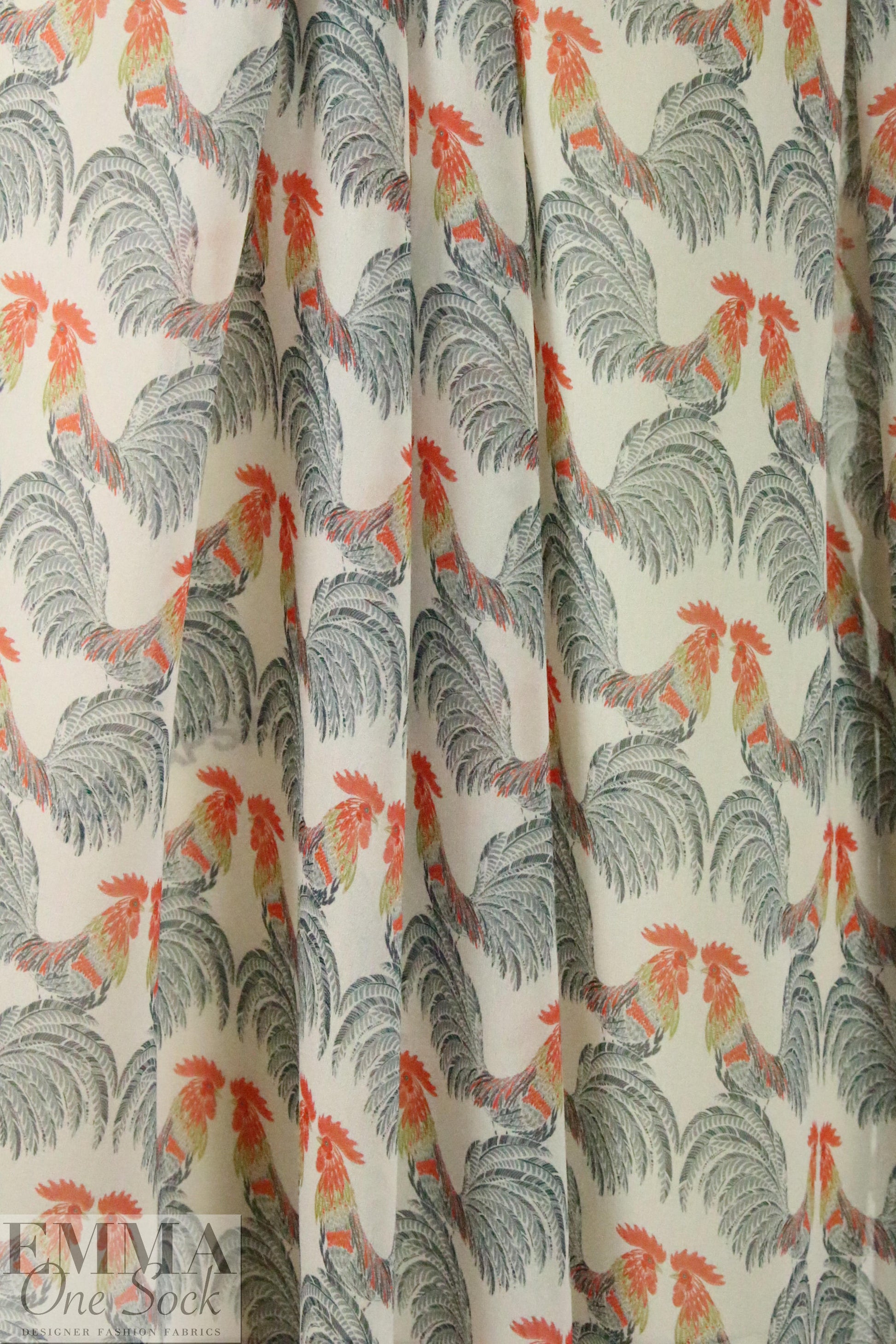 CA designer roosters graphic sheer viscose crepe