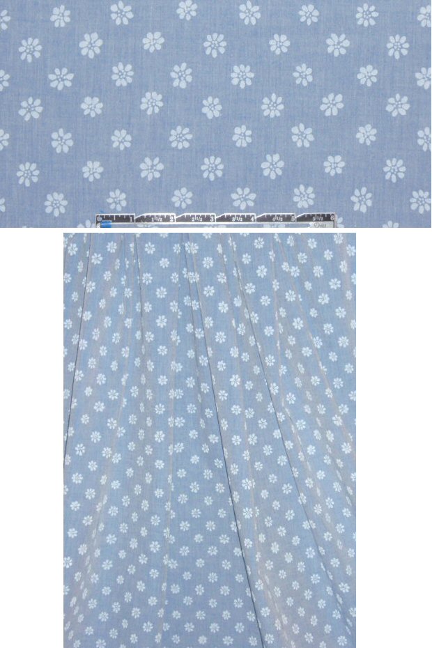 French 100% cotton flower stamp chambray