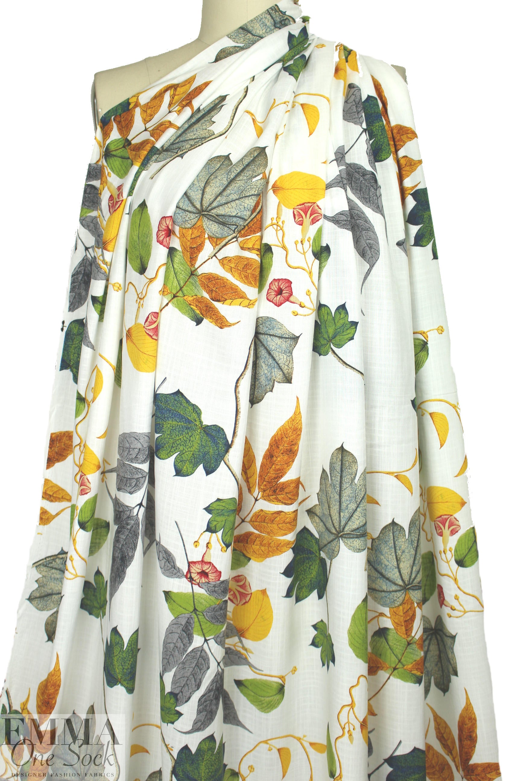 linen-look rayon woven - botanical beauty one