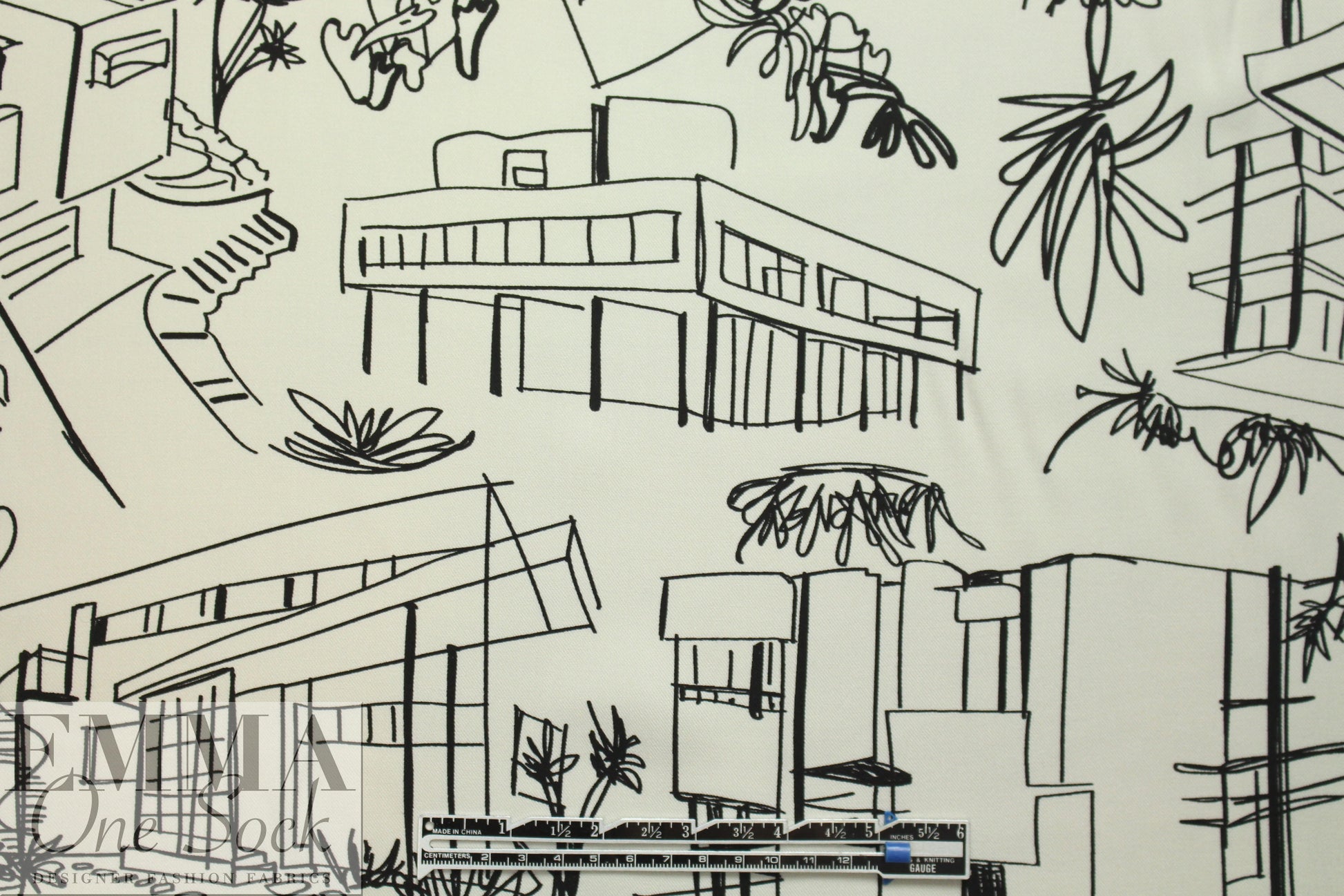 'luxury homes' drapey rayon twill woven - black on ivory 1.25 yds