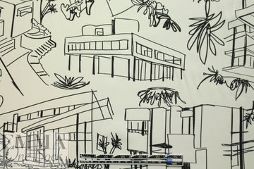 'luxury homes' drapey rayon twill woven - black on ivory 1.25 yds