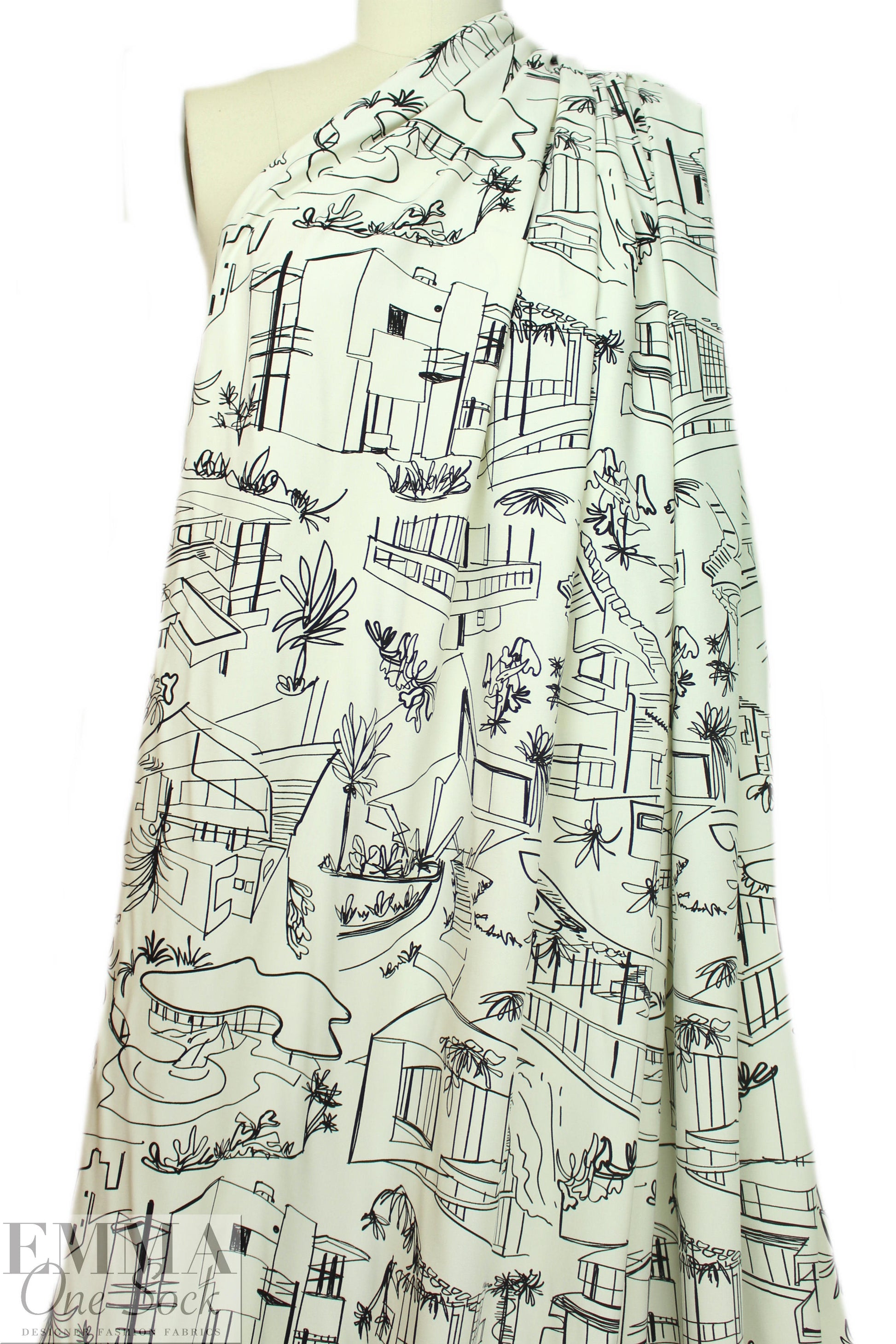 'luxury homes' drapey rayon twill woven - black on ivory 1.25 yds