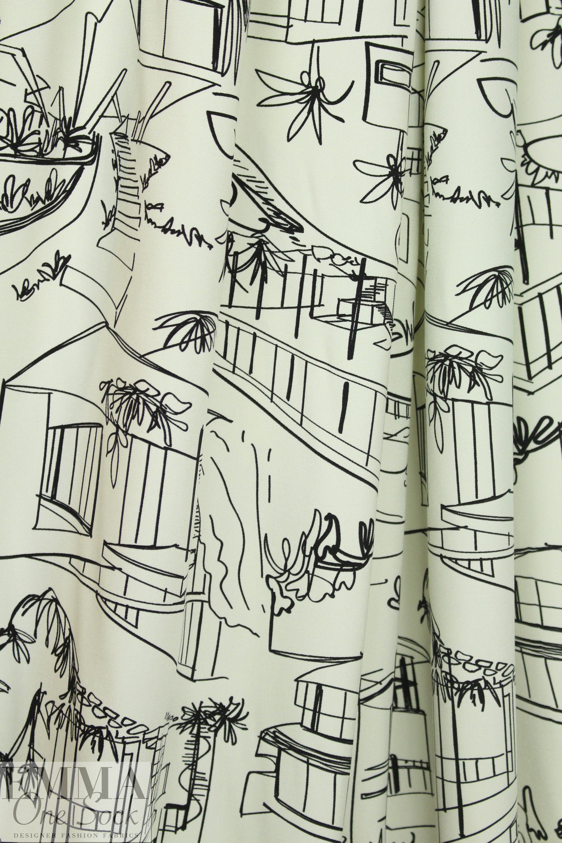 'luxury homes' drapey rayon twill woven - black on ivory 1.25 yds