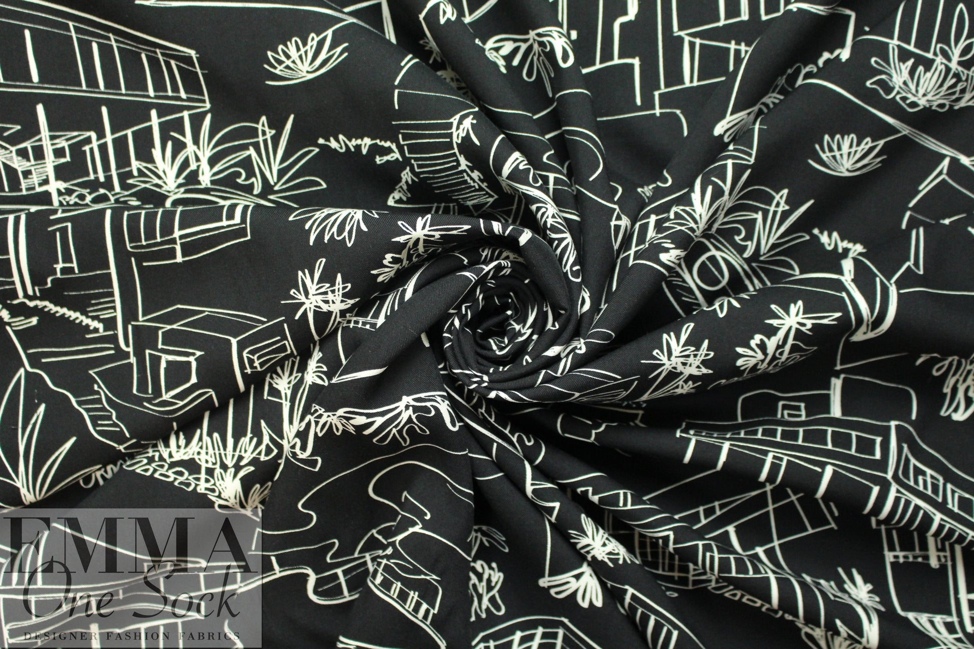 'luxury homes' drapey rayon twill woven - ivory on black 2 yd