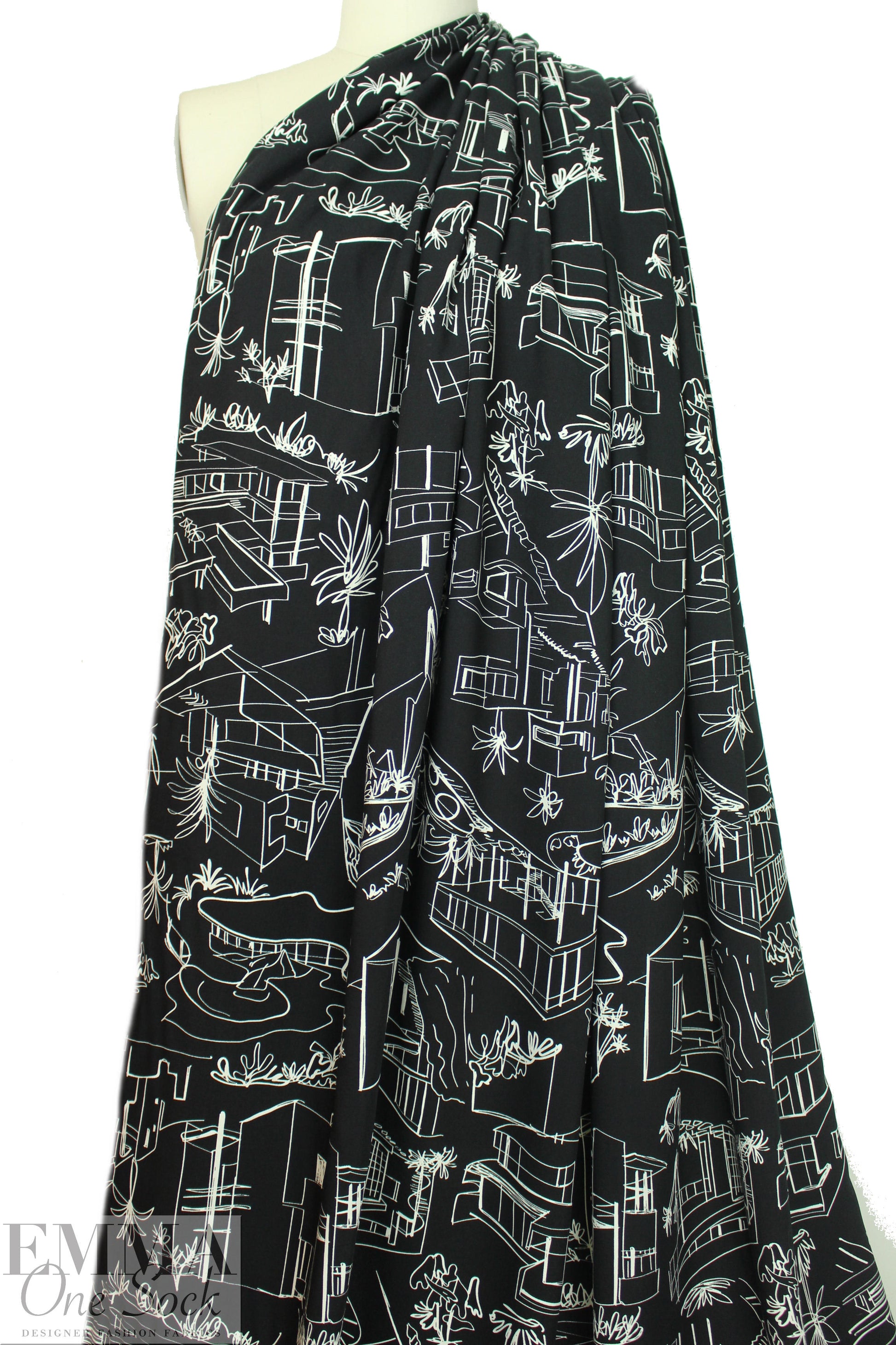 'luxury homes' drapey rayon twill woven - ivory on black 2 yd