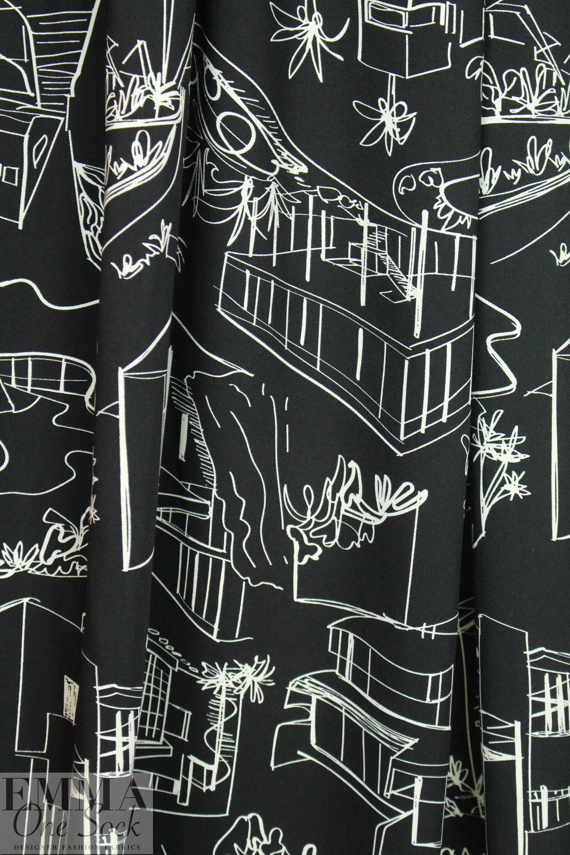 'luxury homes' drapey rayon twill woven - ivory on black 2 yd