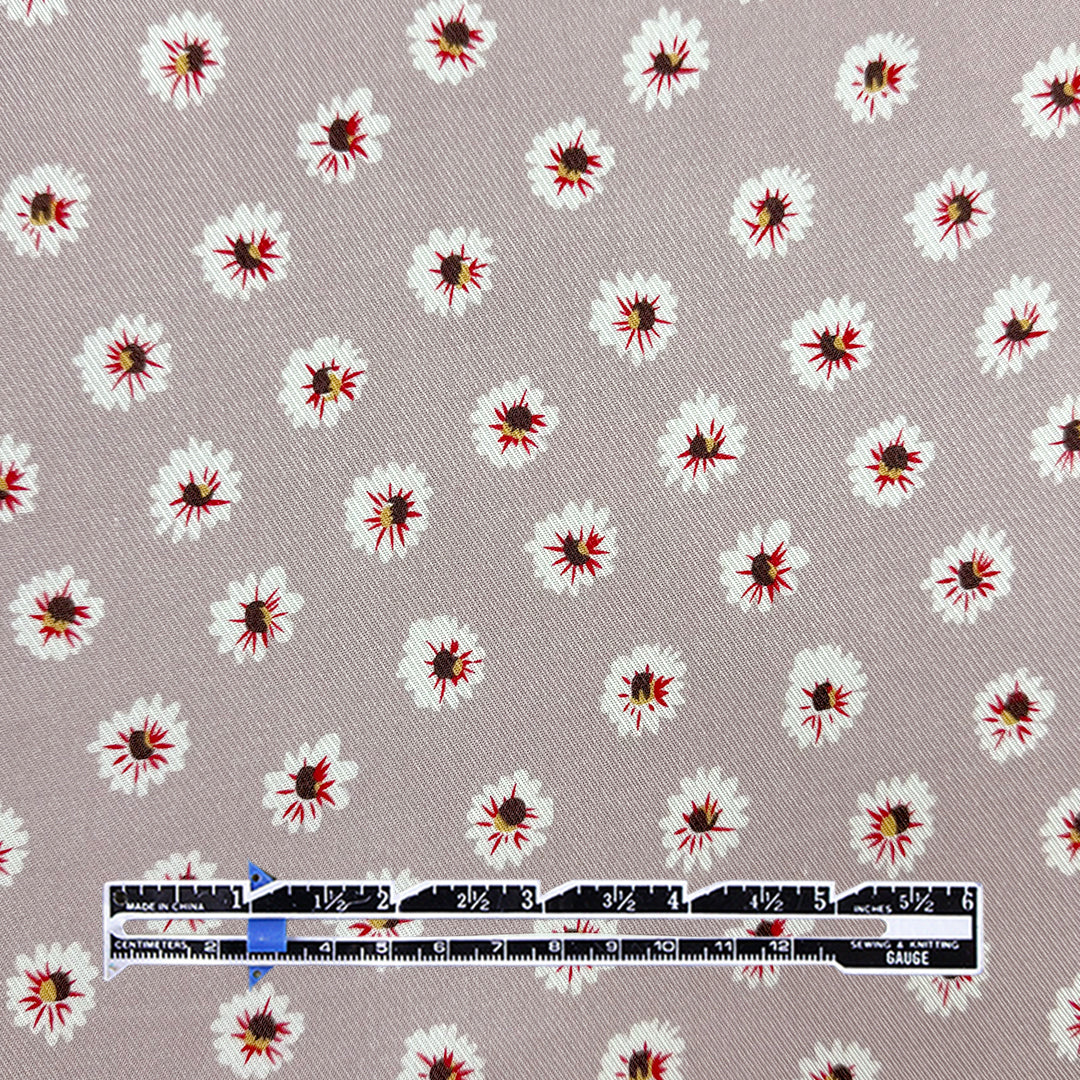 CA designer 'bitsy blooms' drapey rayon twill woven - mauve gray 1.625 yd