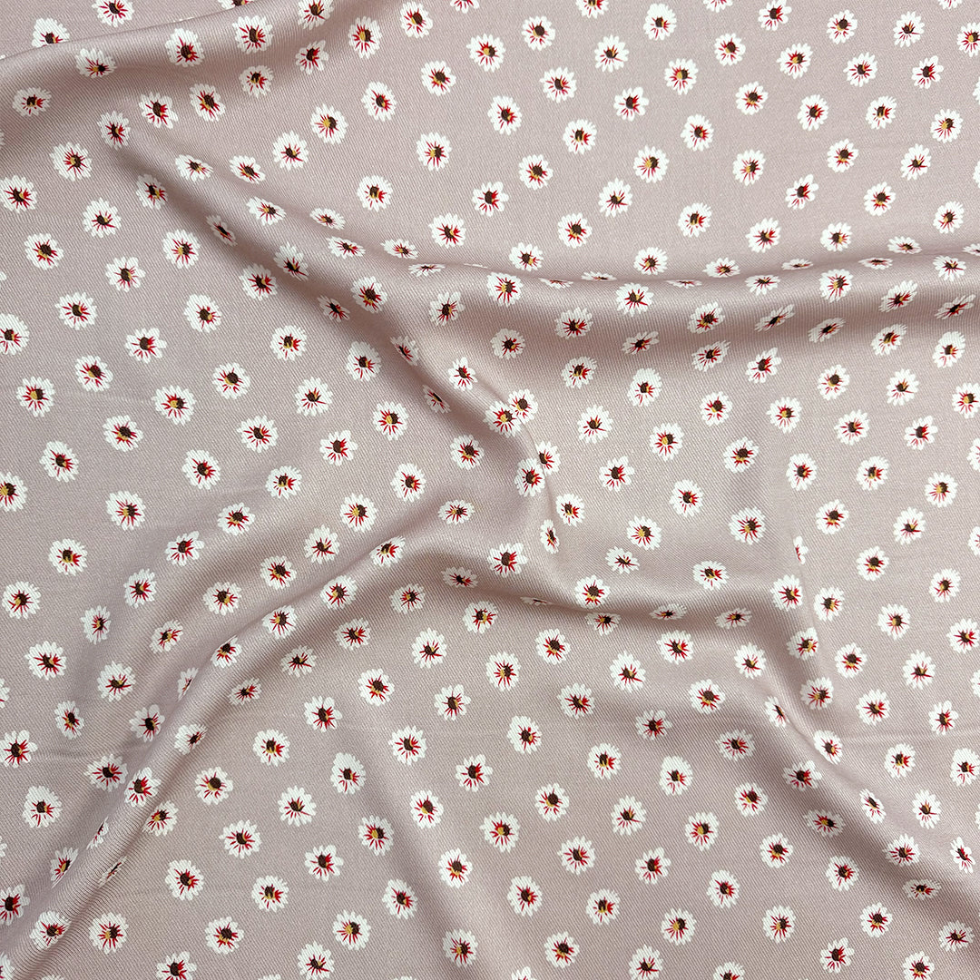 CA designer 'bitsy blooms' drapey rayon twill woven - mauve gray 1.625 yd