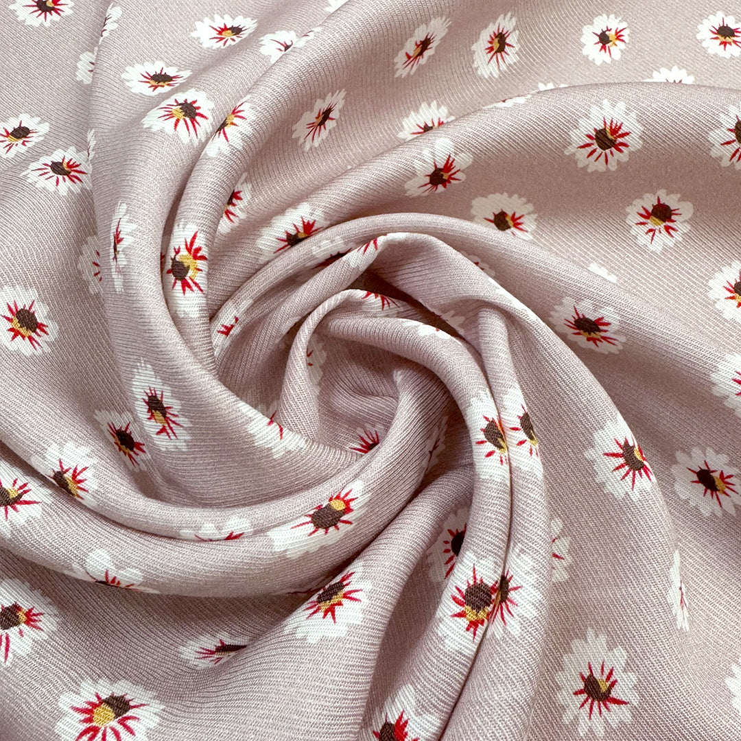 CA designer 'bitsy blooms' drapey rayon twill woven - mauve gray 1.625 yd