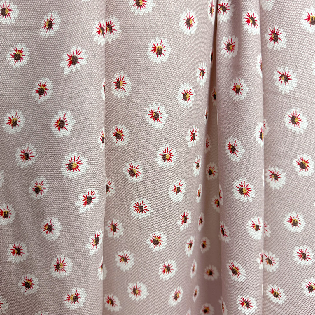CA designer 'bitsy blooms' drapey rayon twill woven - mauve gray 1.625 yd