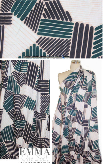 NY designer teal/midnight graphic viscose twill woven 2 yd