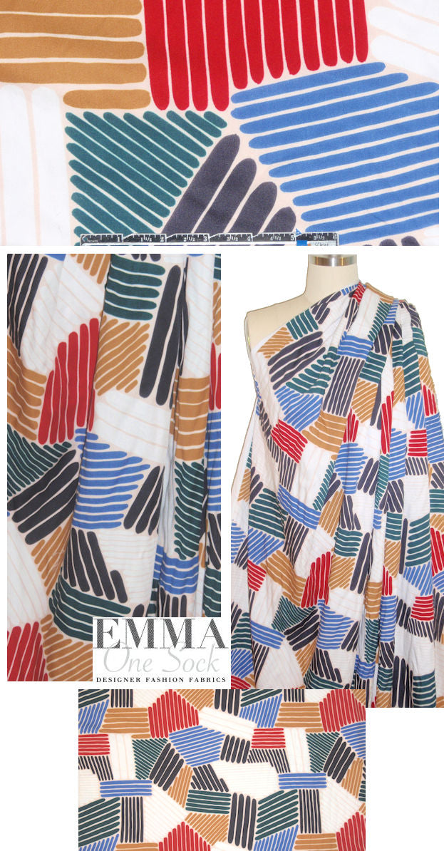NY designer red/blue graphic viscose twill woven