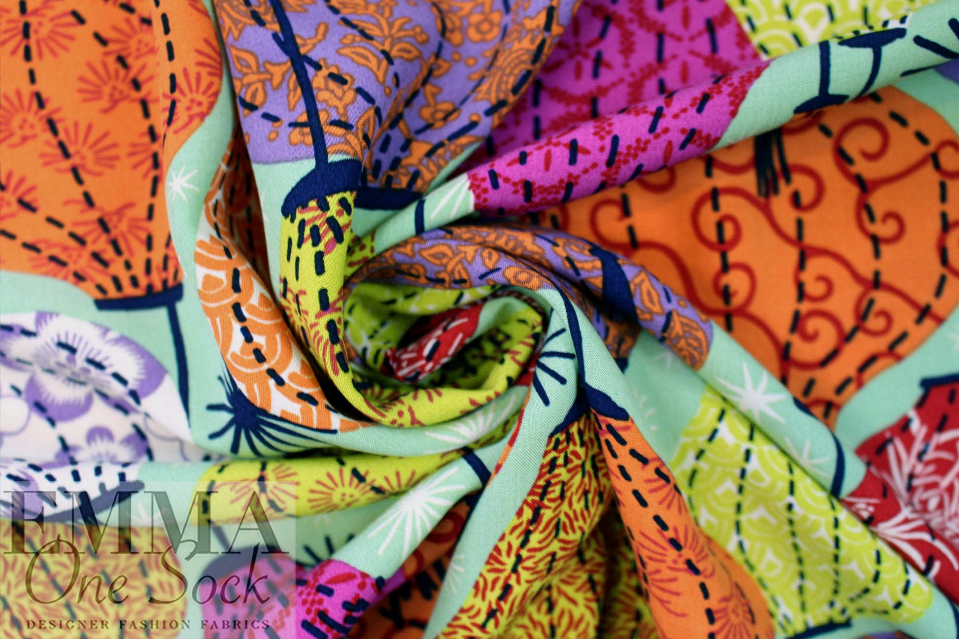 'paper lanterns' viscose woven - multicolor, Oeko-tex cert. 1 yard