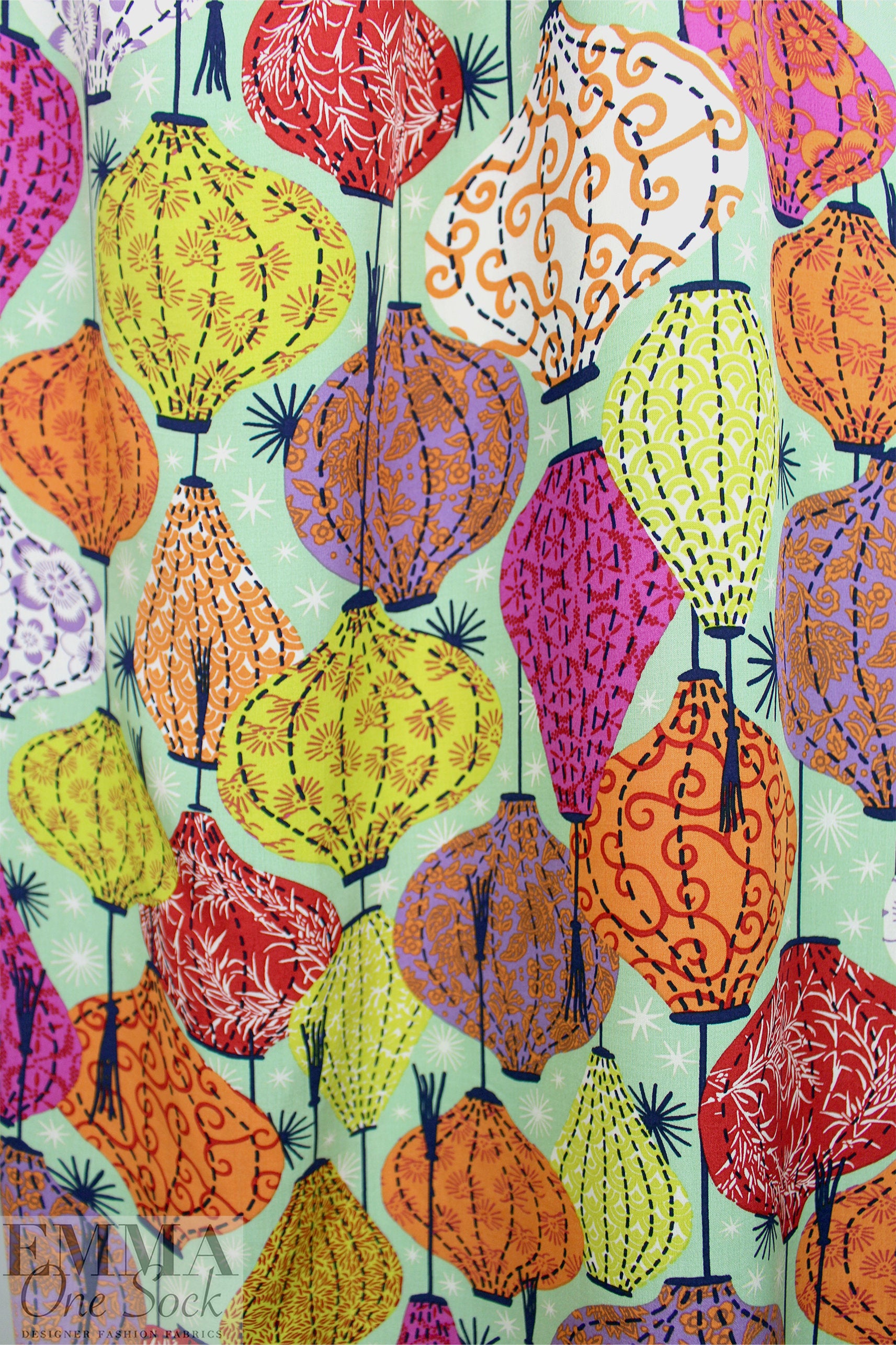 'paper lanterns' viscose woven - multicolor, Oeko-tex cert. 1 yard