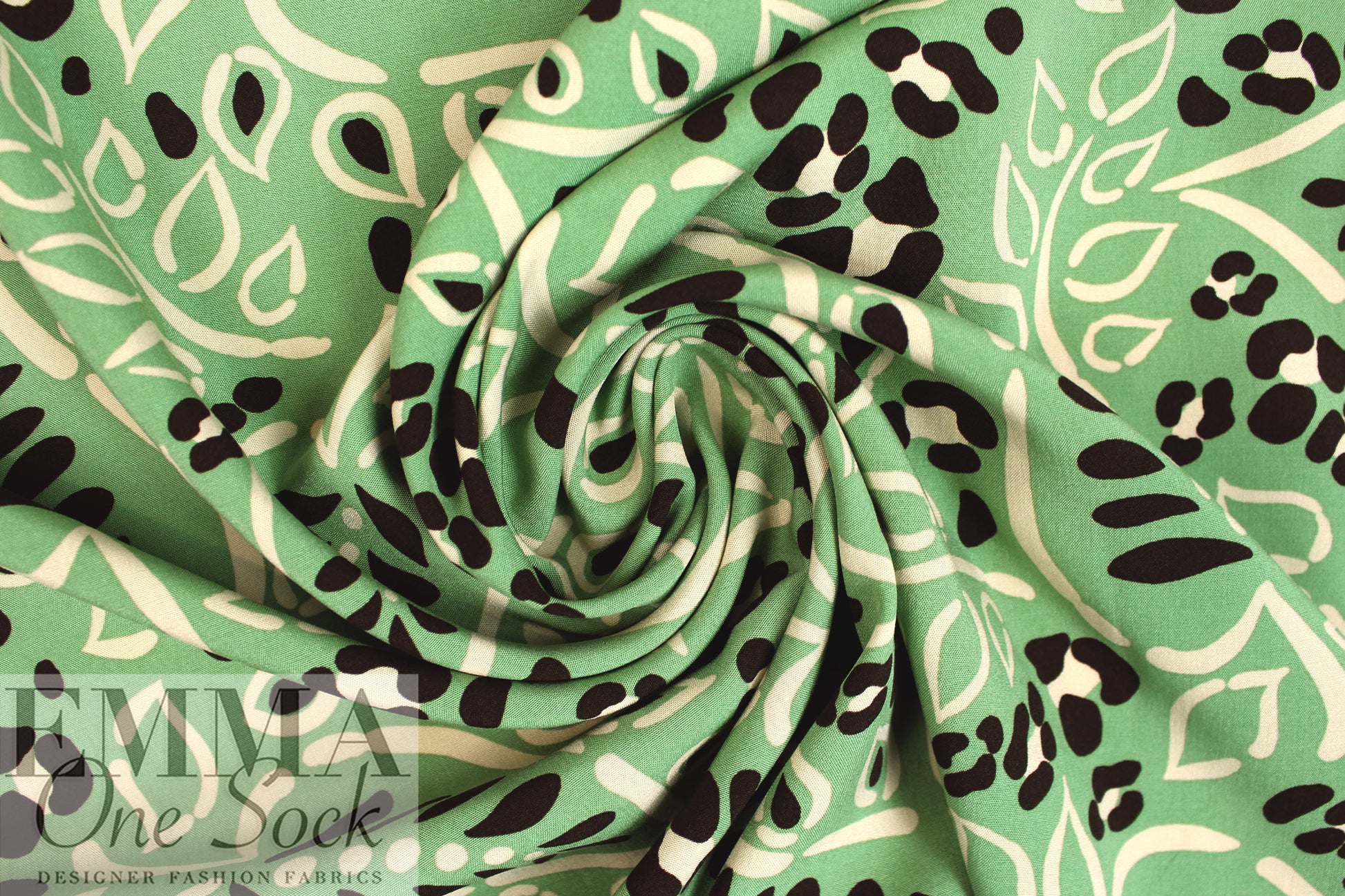 sage 'leopard leaf' viscose voile woven 1.75 yd