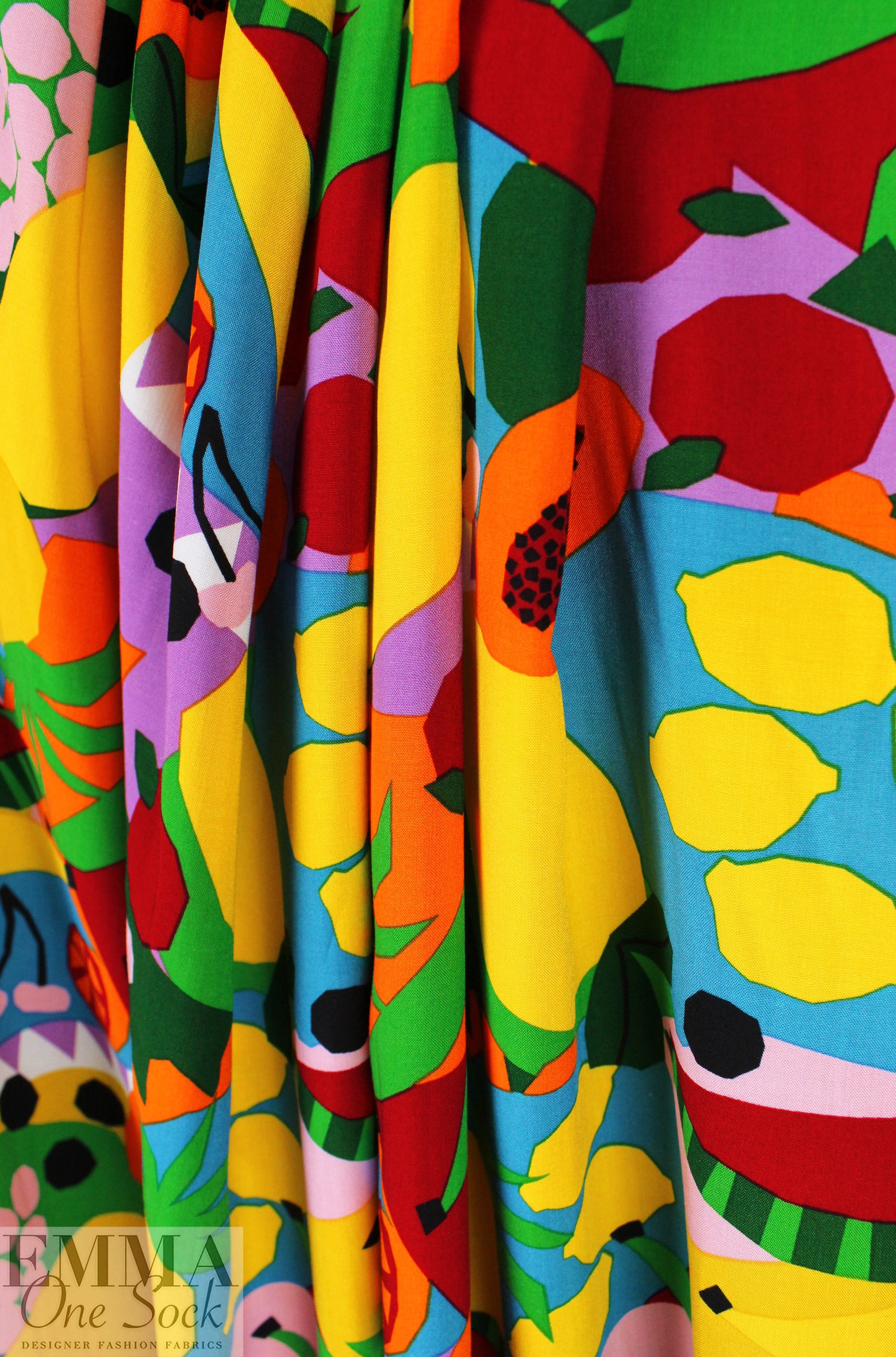 'tutti frutti' graphic print drapey viscose woven 1.75 yds