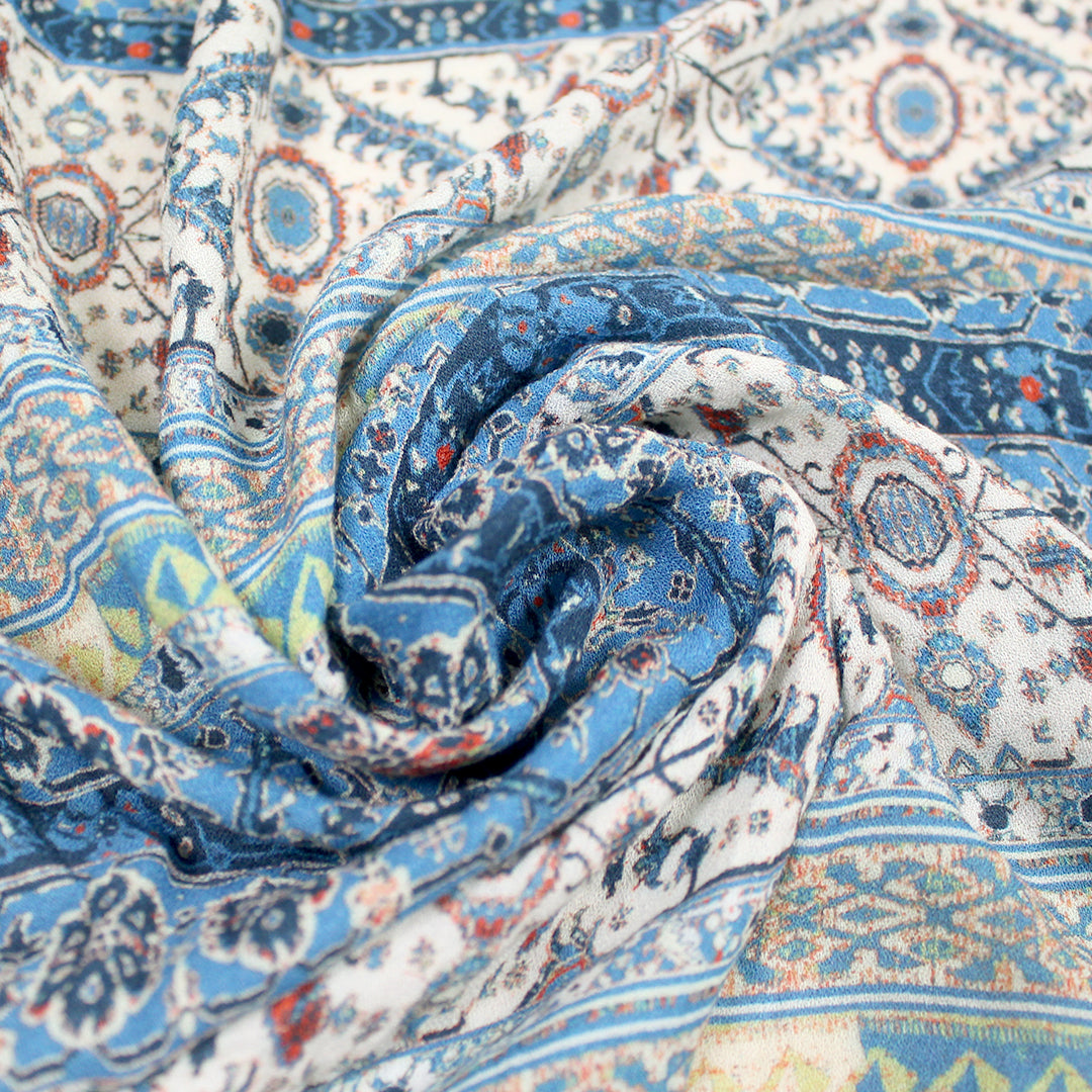Johnny W@s 'boho blues' rayon crepe woven 1.625 yds