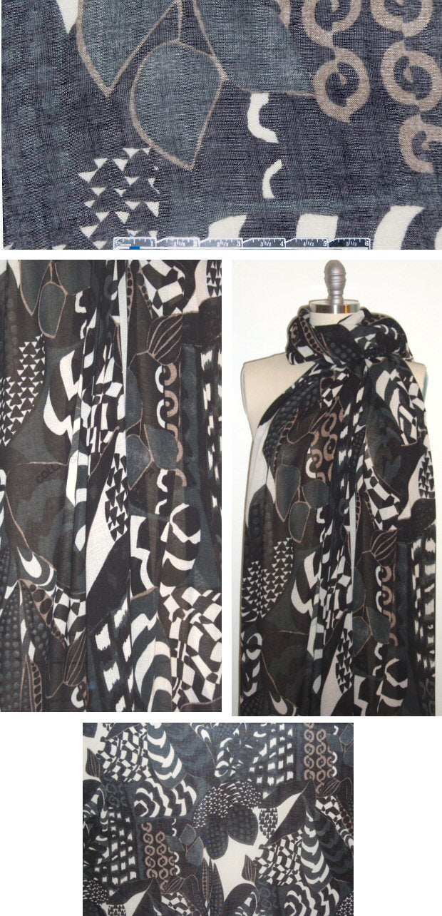 Italian graphic montage print wool/rayon challis