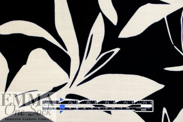 'leaf silhouette' slub rayon stretch woven - ecru/black 3 yd