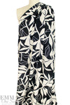 'leaf silhouette' slub rayon stretch woven - ecru/black 3 yd