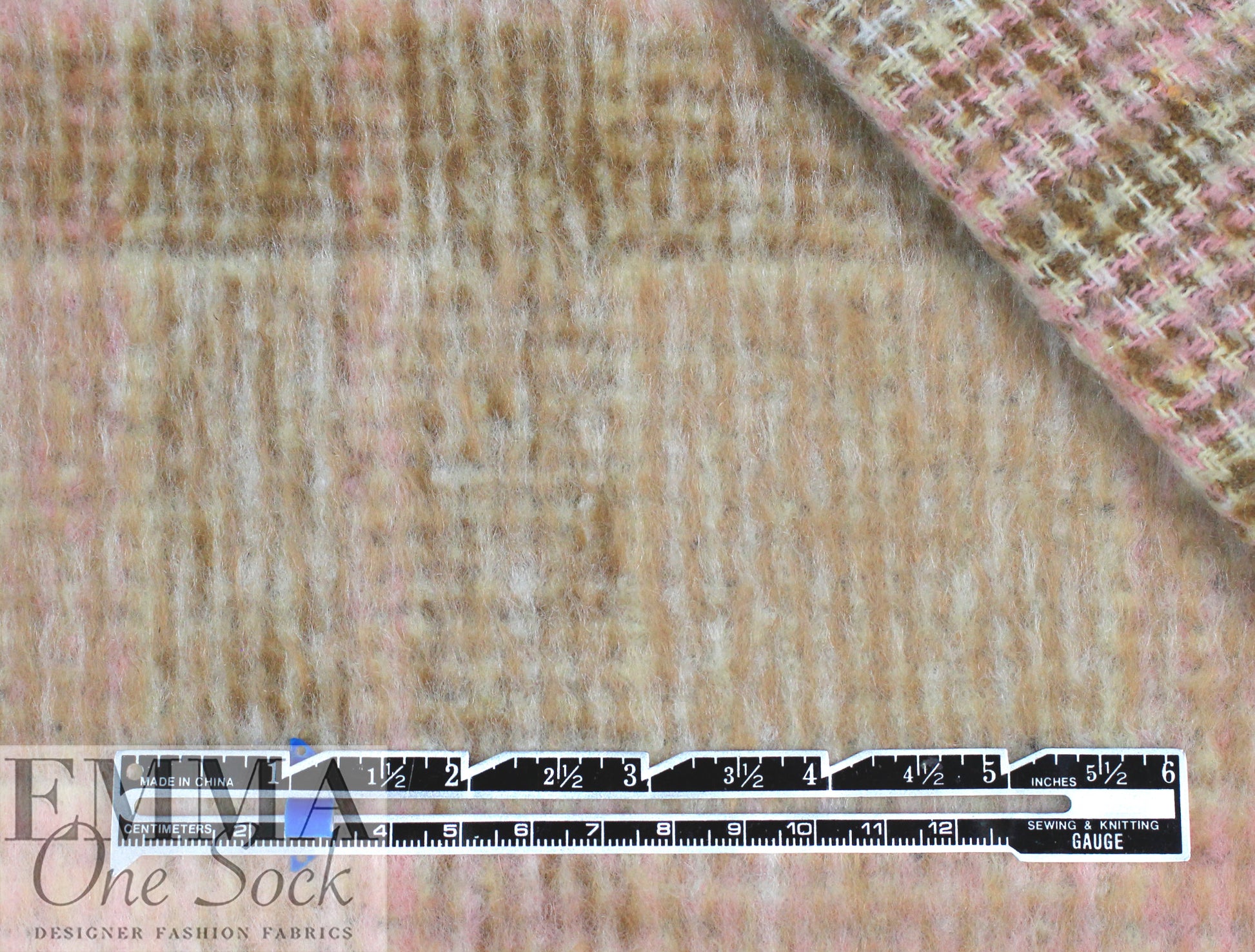 Renata brushed plaid poly/wool coating - peony/latte 3 yd