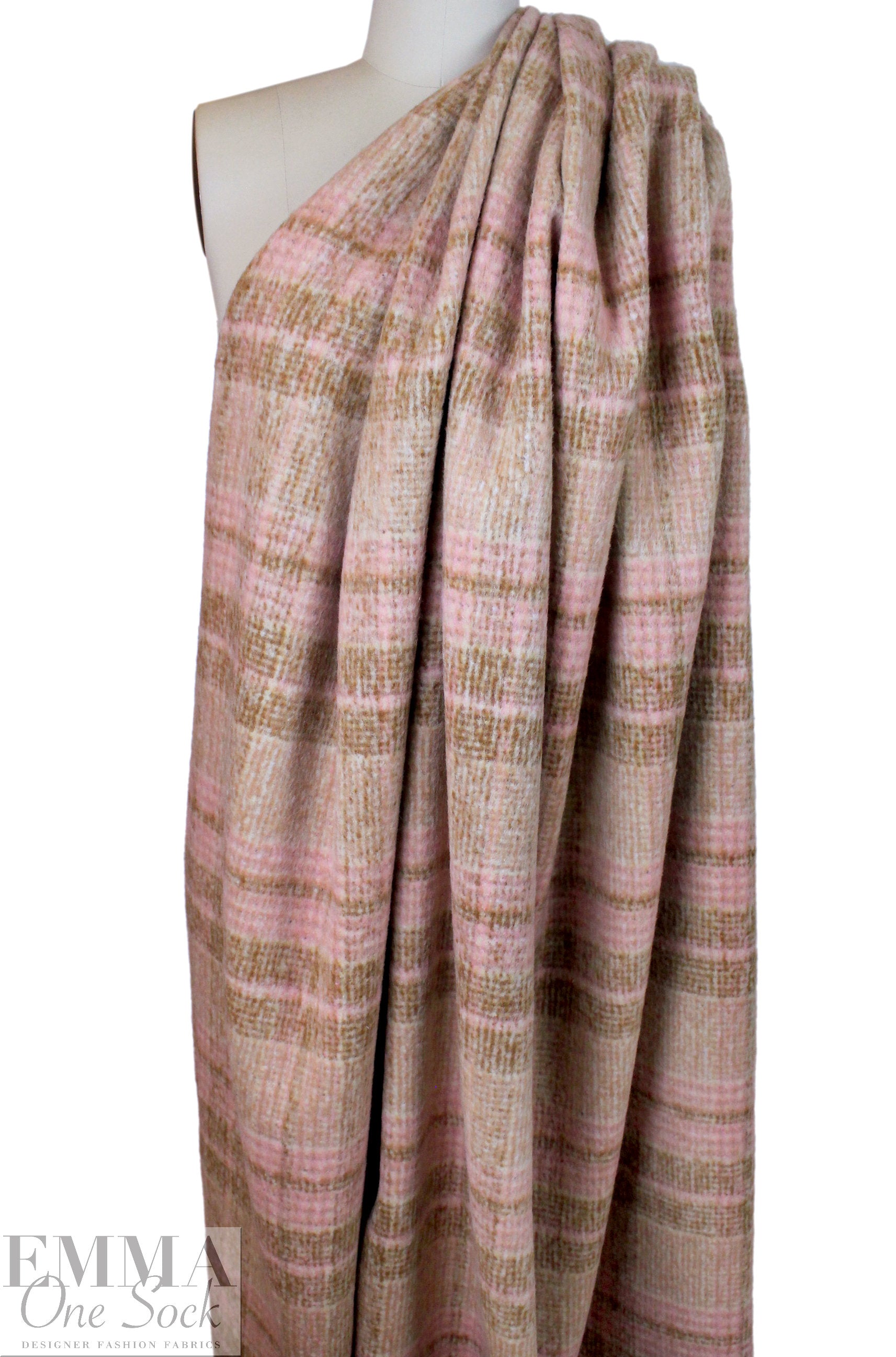 Renata brushed plaid poly/wool coating - peony/latte 3 yd