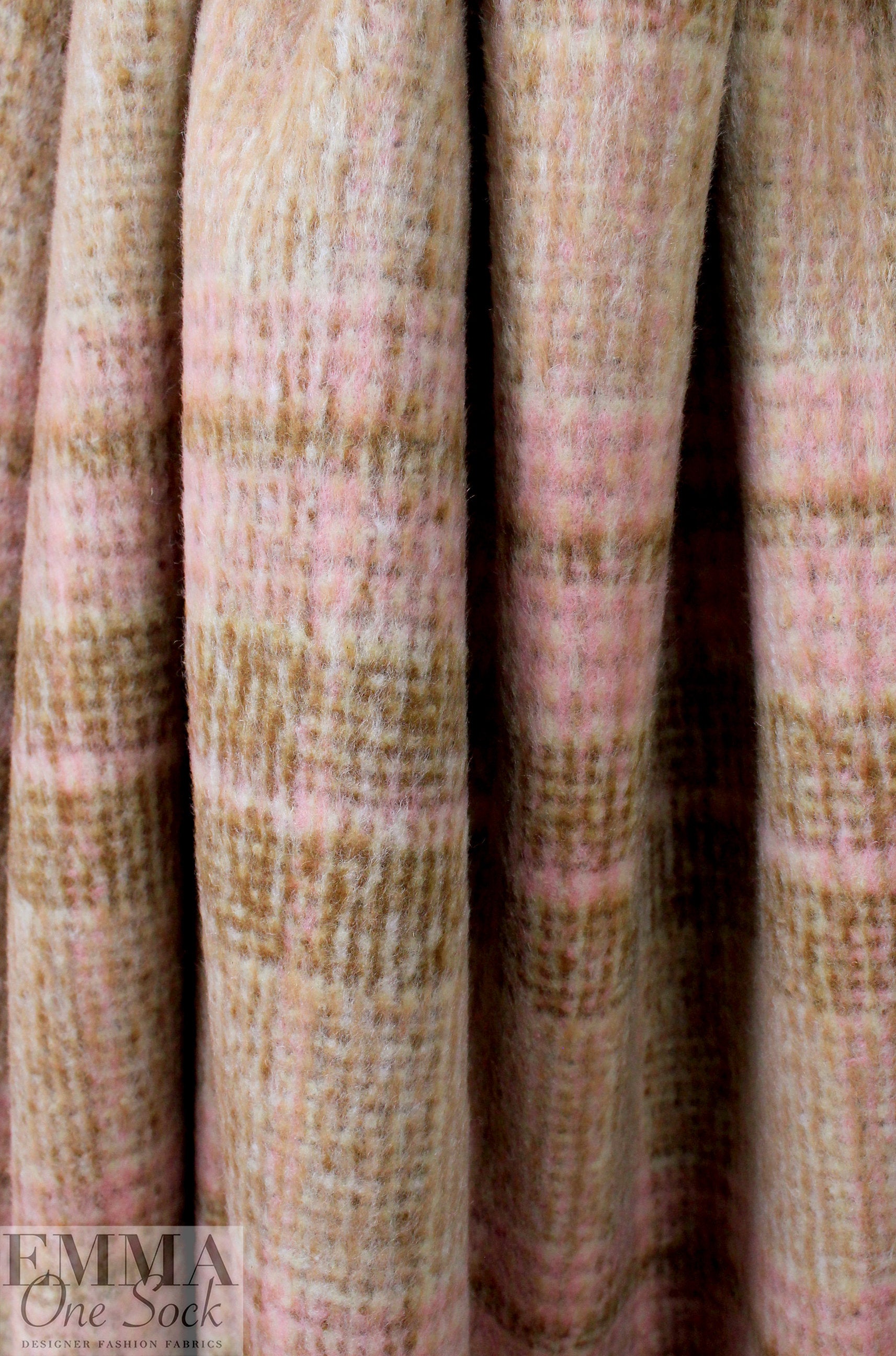 Renata brushed plaid poly/wool coating - peony/latte 3 yd