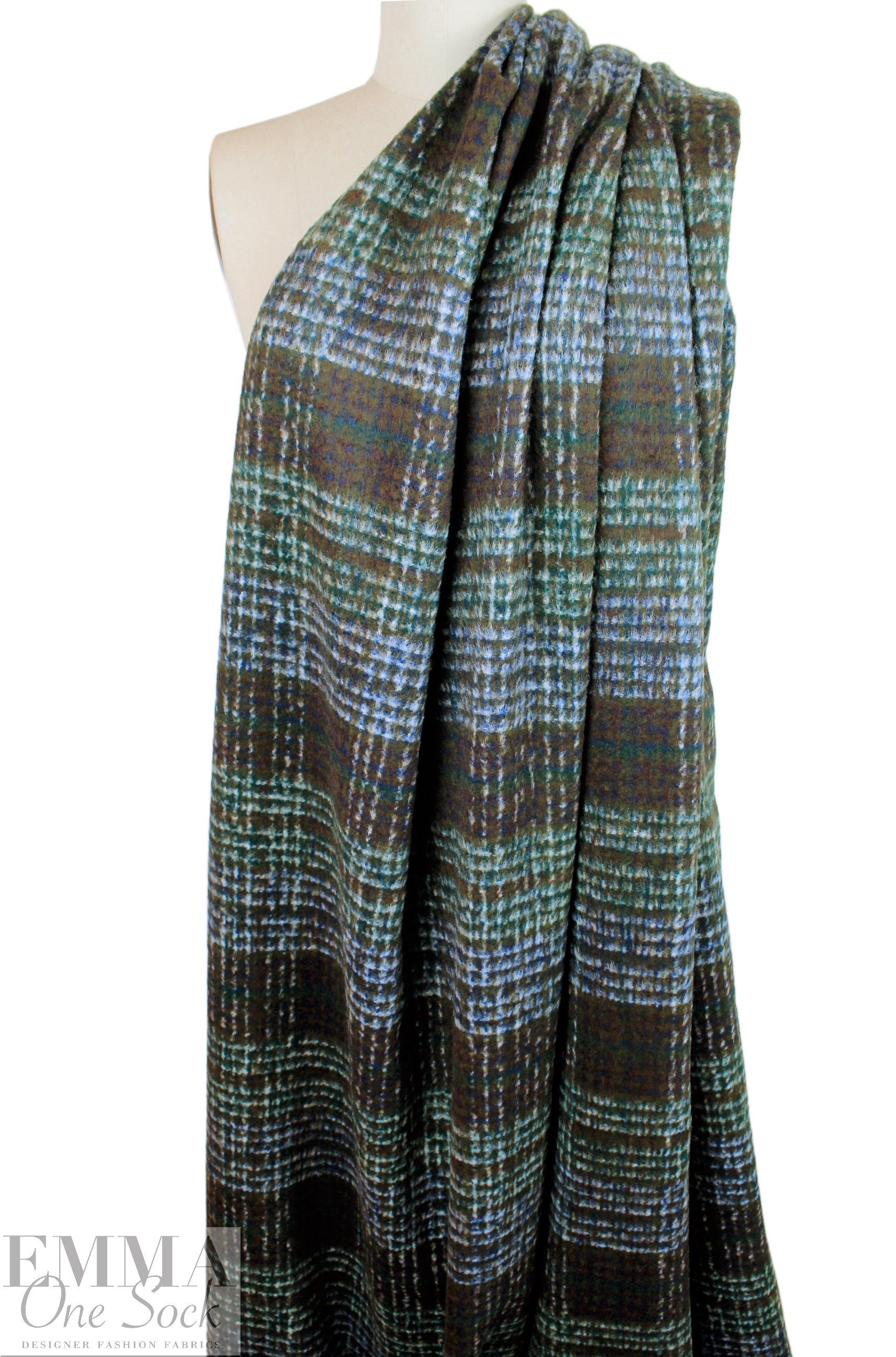 Renata brushed plaid poly/wool coating - lagoon/nutmeg 2.375 yd