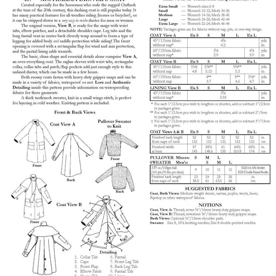 Photo of back cover shows size and yardage chart. Includes fabric suggestions and description.
