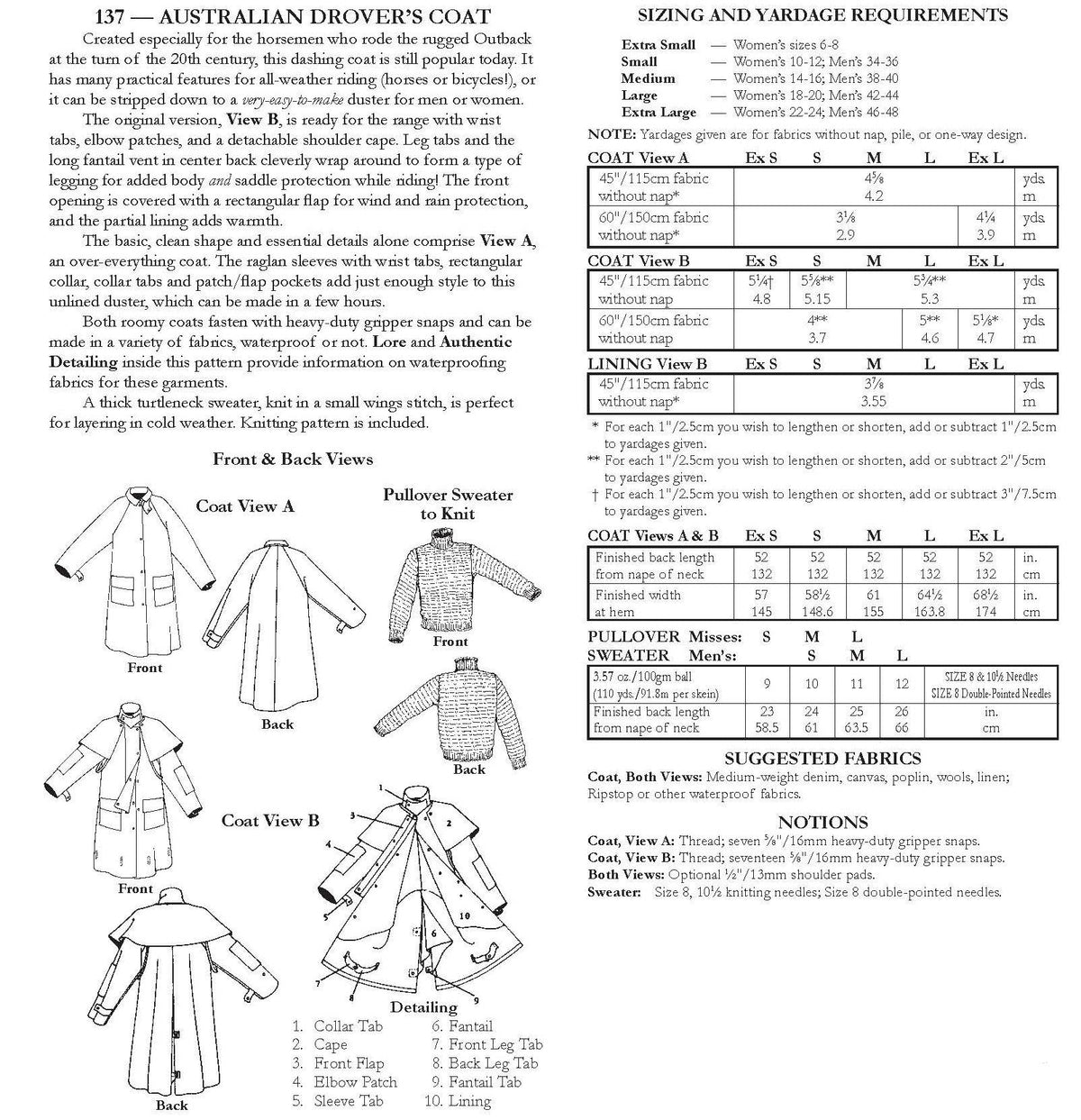 Digital Sewing Pattern - 137 Australian Drover's Coat by Folkwear