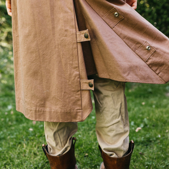 Close up of the fantail of the back of the drovers coat