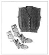 Black and white photo of knitted vest and argyle socks