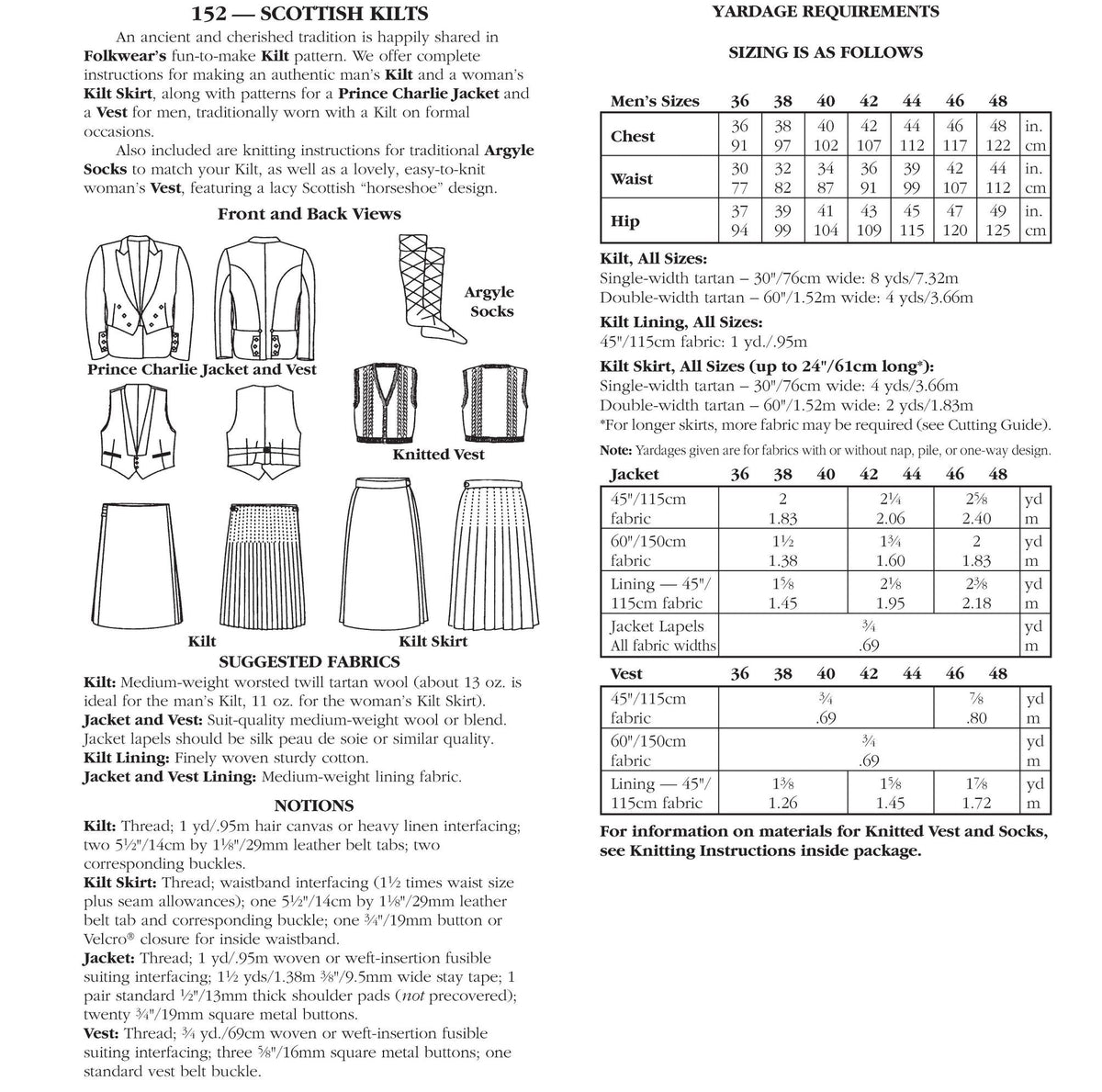 Digital Sewing Pattern - 152 Scottish Kilts by Folkwear