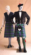 photo of two men and womens Scottish kilt and full dress on mannequins
