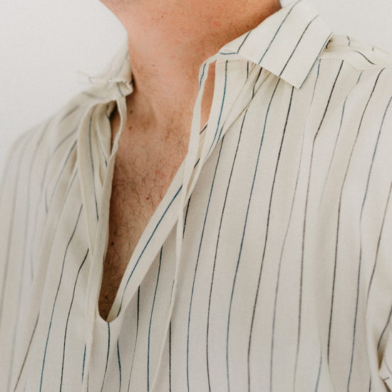 Close up of v-neck of Missouri River Boatman's Shirt