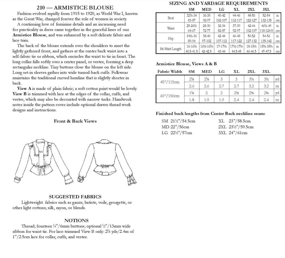 Digital Sewing Pattern - 210 Armistice Blouse by Folkwear