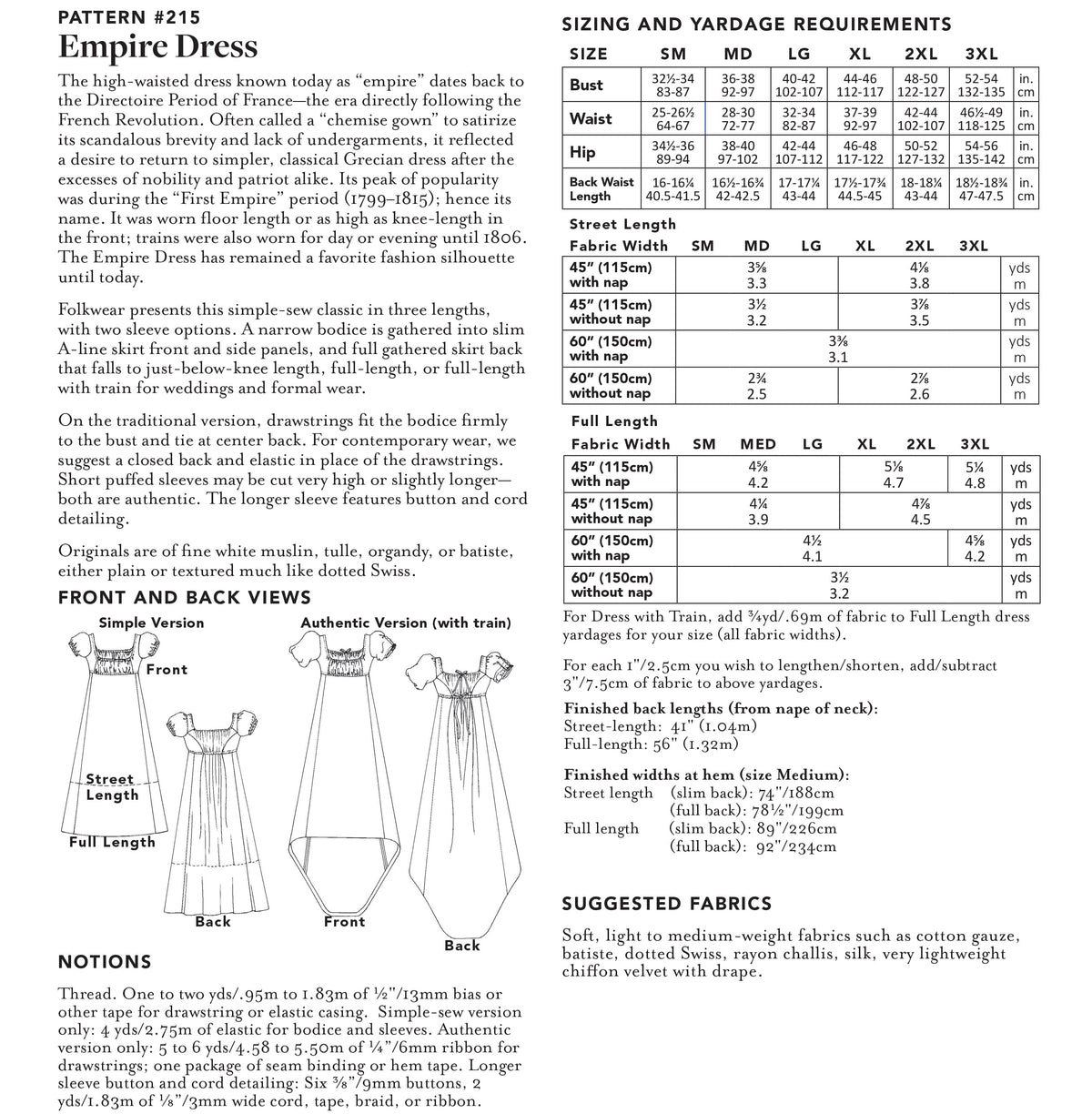 Digital Sewing Pattern - 215 Empire Dress by Folkwear