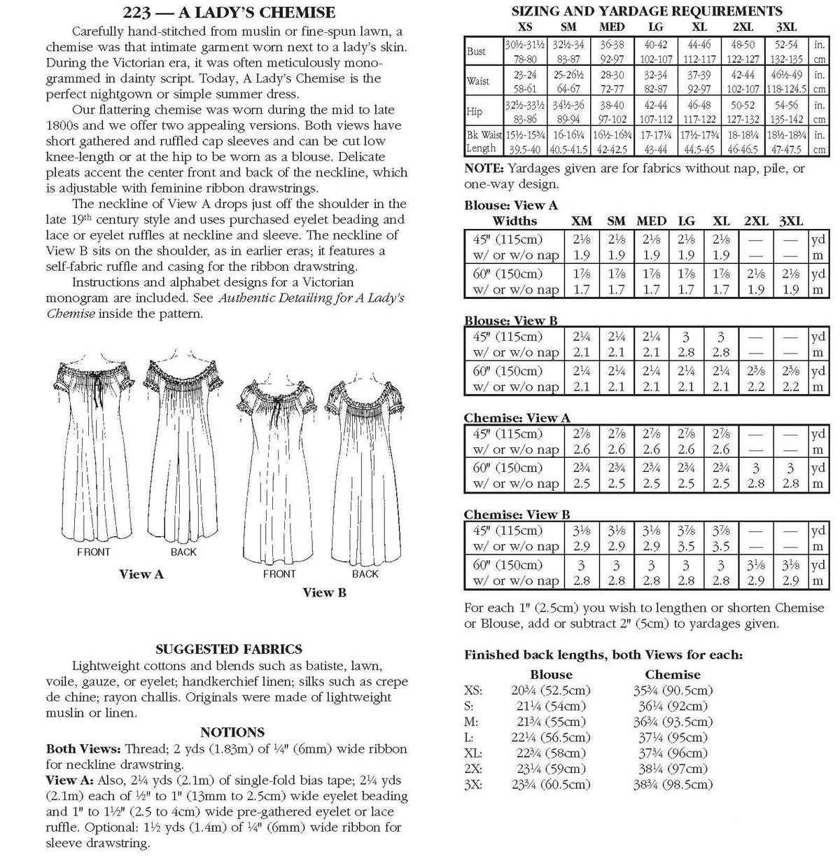 Digital Sewing Pattern - 223 A Lady's Chemise by Folkwear
