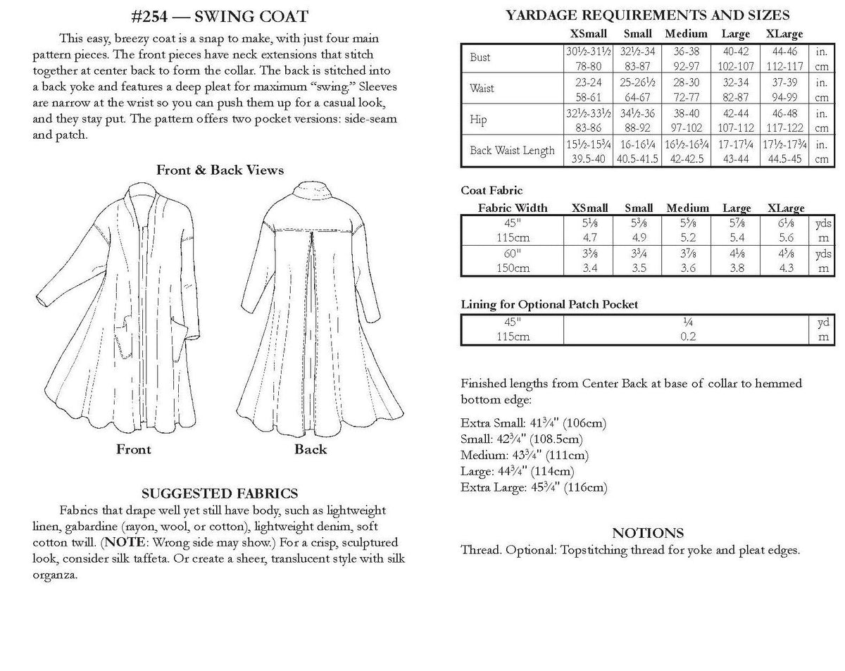 Digital Sewing Pattern - 254 Swing Coat by Folkwear