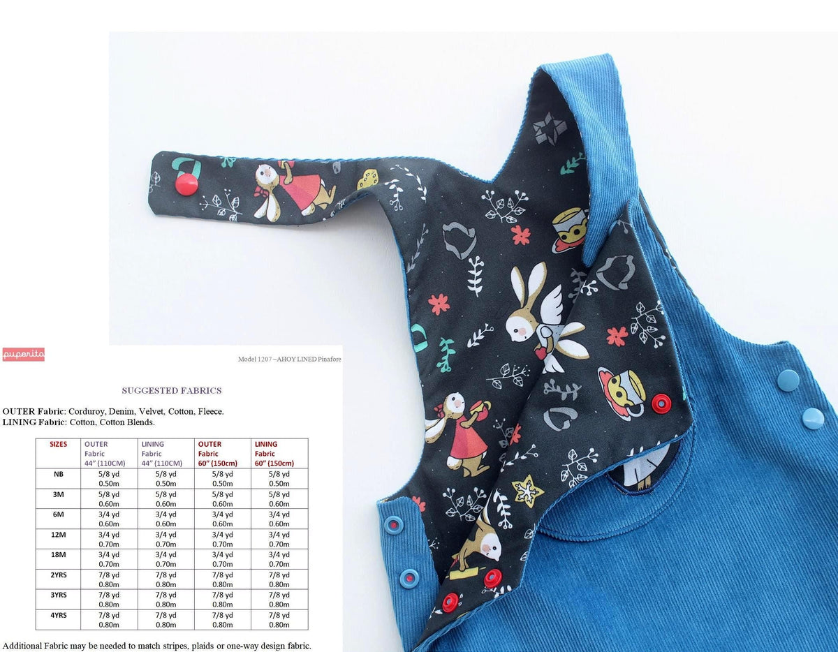 Digital Sewing Pattern - Ahoy Lined Dress & Pinafore Pattern by Puperita