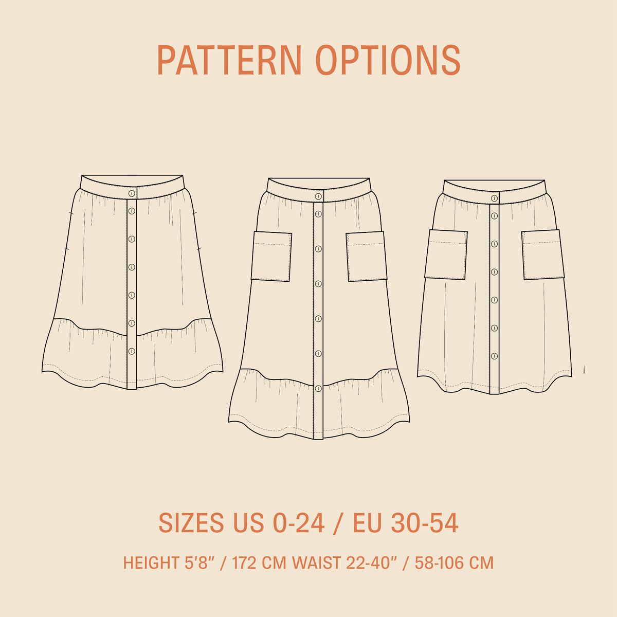 Digital Sewing Pattern - Front Button Skirt Pattern by Wardrobe By Me