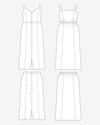 Line drawing of a dress and skirt on a white background. This is the Holyoke Maxi Dress & Skirt sewing pattern from Cashmerette.