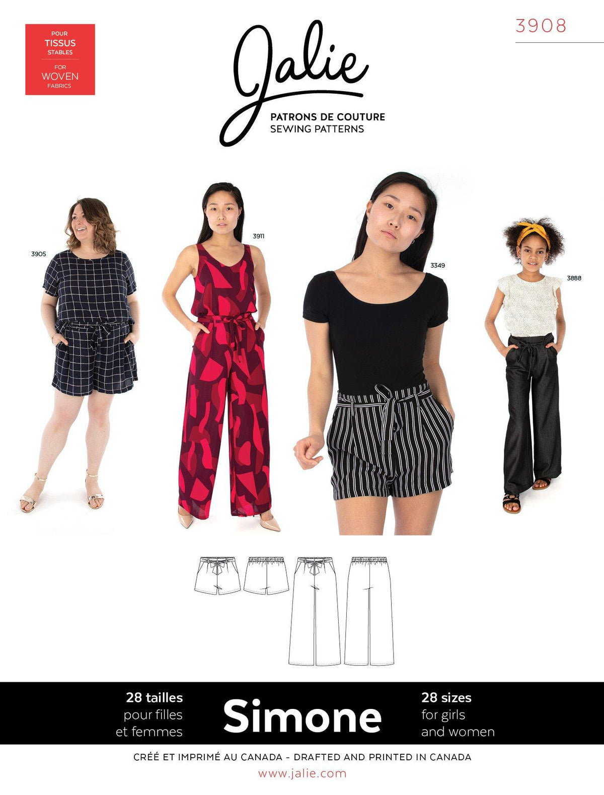 Digital Sewing Pattern - 3908 // SIMONE Wide-Leg Shorts and Pants by Jalie
