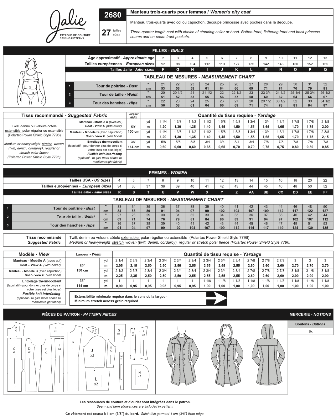 Digital Sewing Pattern - 2680 // Stretch City Coat by Jalie