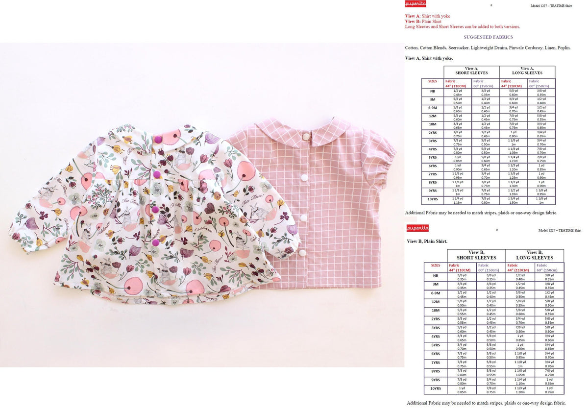 Digital Sewing Pattern - Teatime Shirt Pattern by Puperita