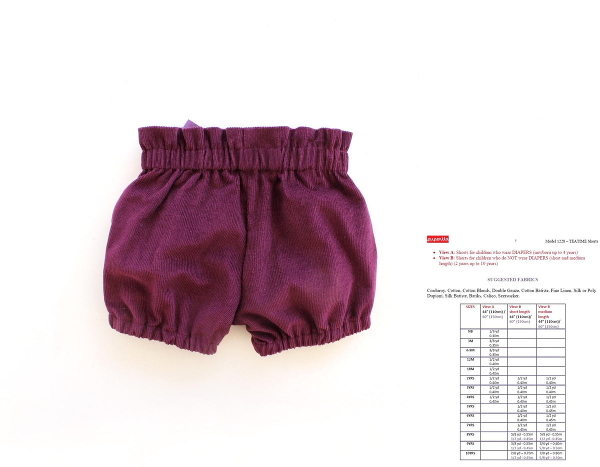 Digital Sewing Pattern - Teatime Shorts Pattern by Puperita