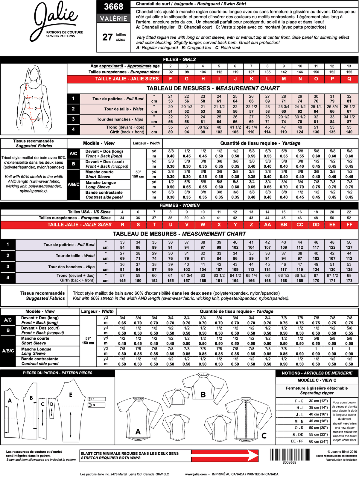 Digital Sewing Pattern - 3668 // VALÉRIE Swim Shirts - Rashguards by Jalie