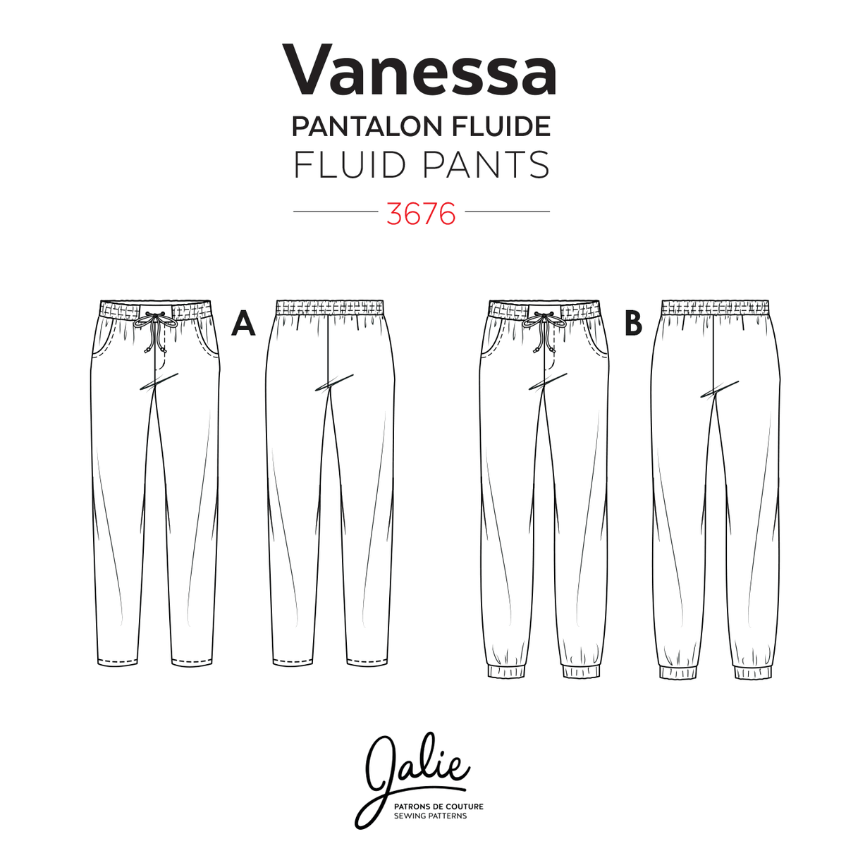 Digital Sewing Pattern - 3676 // VANESSA Fluid Pants by Jalie