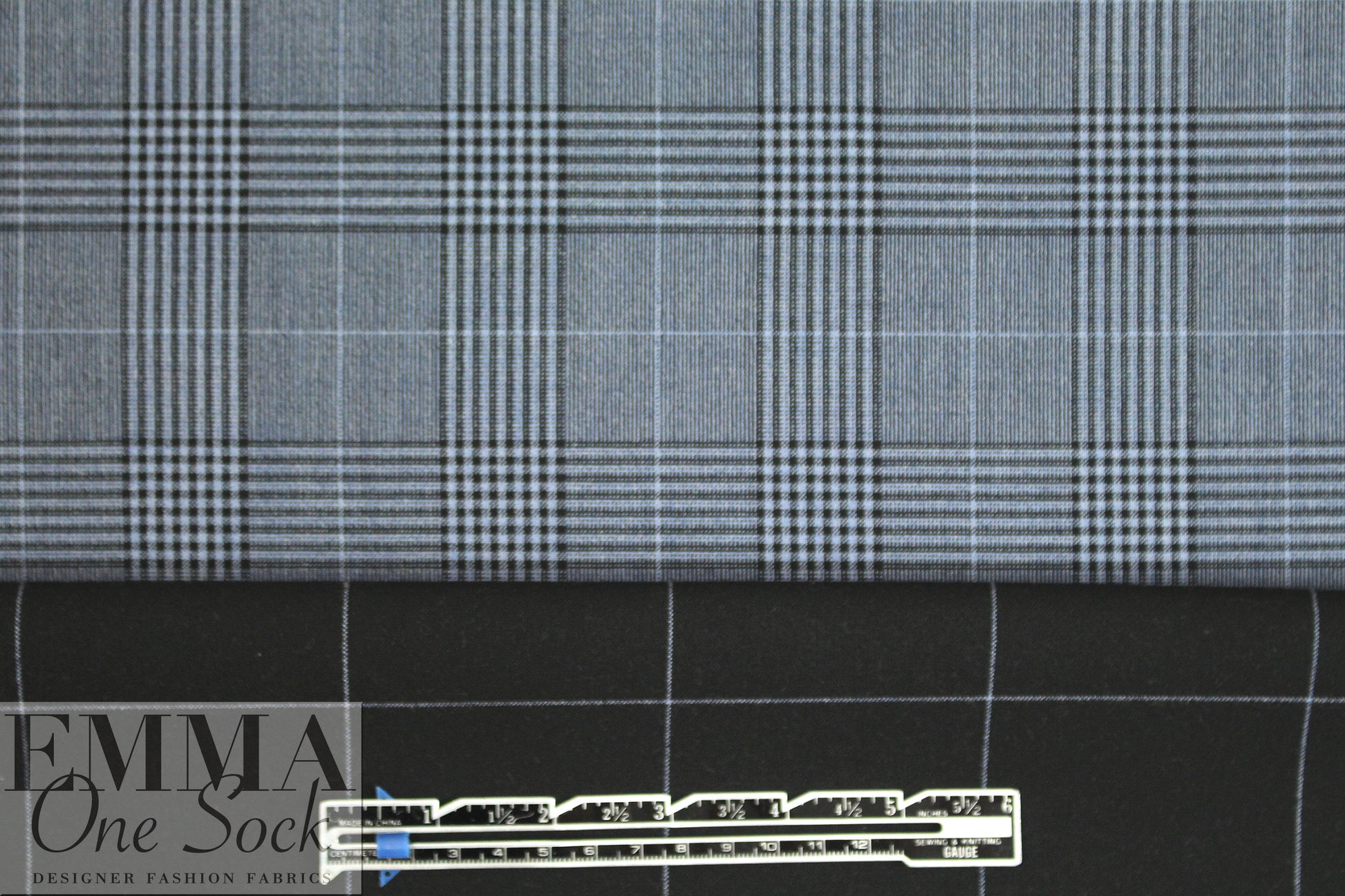 Italian black/dusty blue glen plaid reversible suiting 2 yd