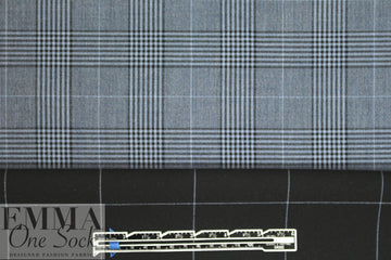 Italian black/dusty blue glen plaid reversible suiting 2 yd